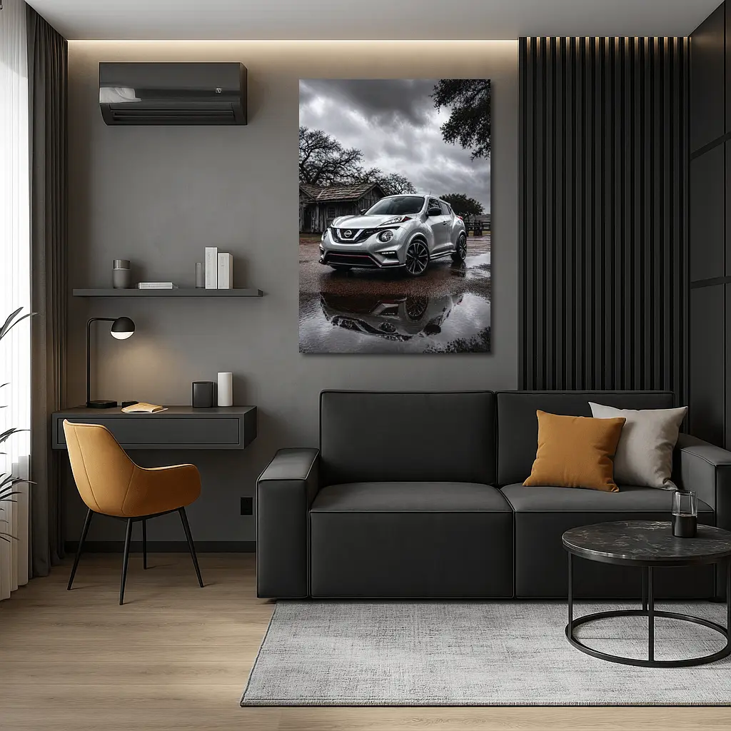 Nissan Juke Nismo Silver Rainy Rural Setting – Wall Art