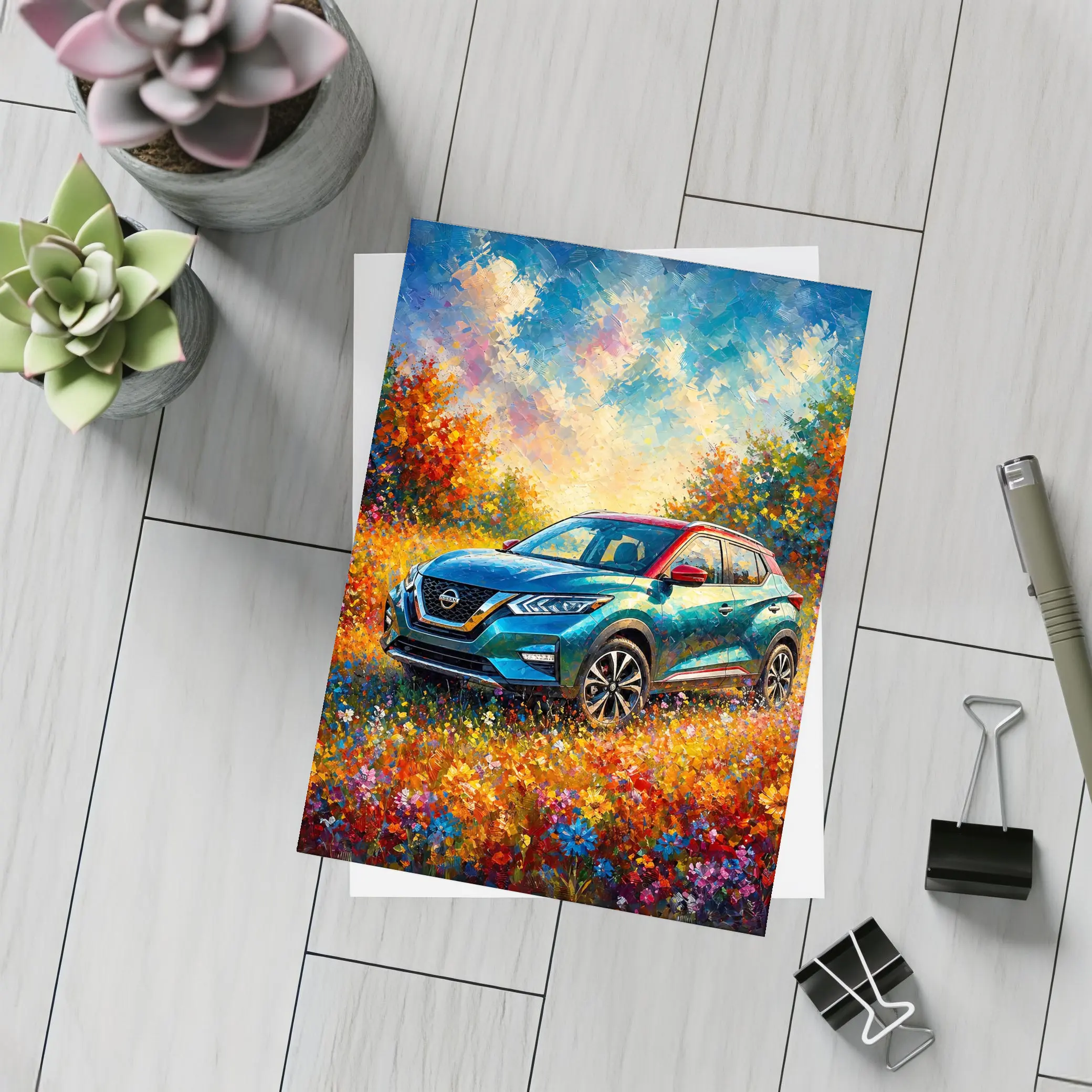 Nissan Kicks Oil Painting Colorful Flower Field – Postcards