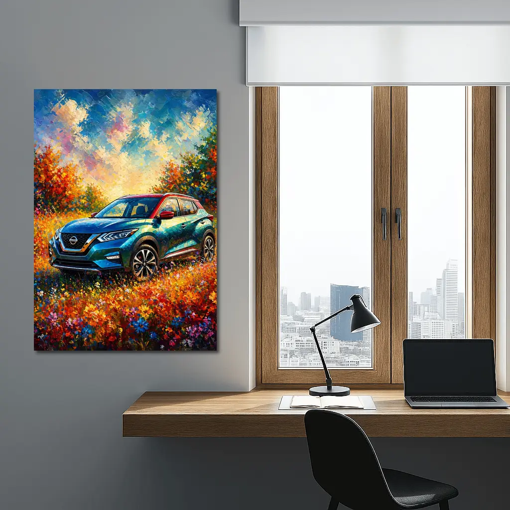 Nissan Kicks Oil Painting Colorful Flower Field – Wall Art