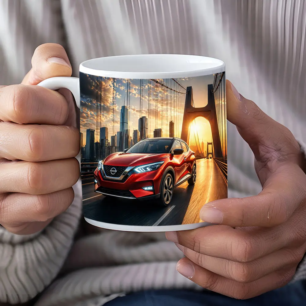 Nissan Kicks Red SUV Bridge City Sunset – Mugs