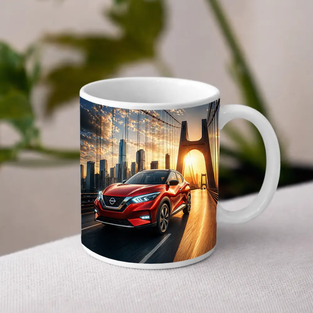 Nissan Kicks Red SUV Bridge City Sunset – Mugs