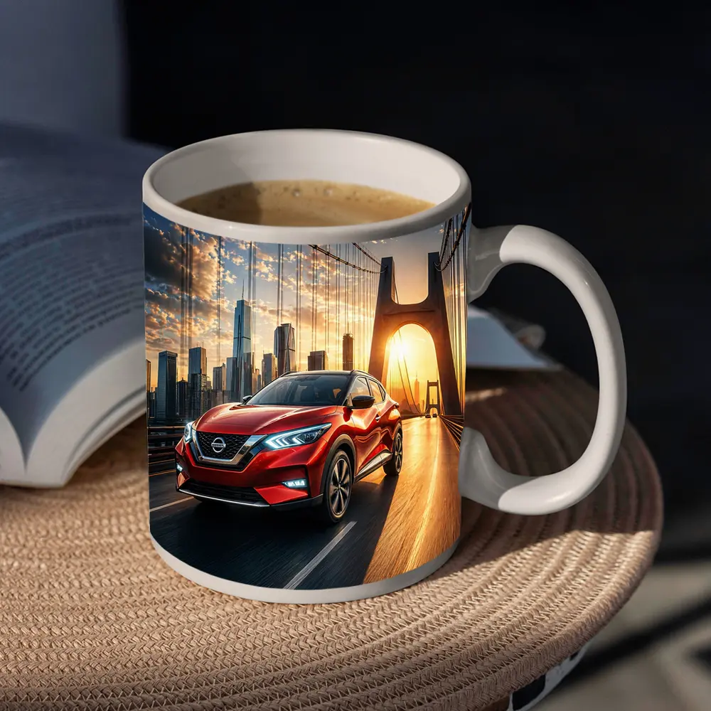 Nissan Kicks Red SUV Bridge City Sunset – Mugs