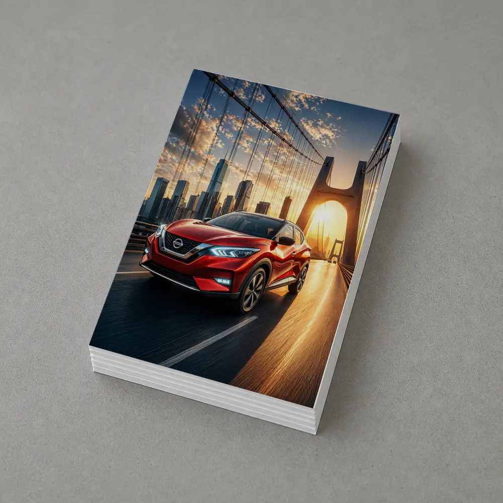 Nissan Kicks Red SUV Bridge City Sunset – Postcards