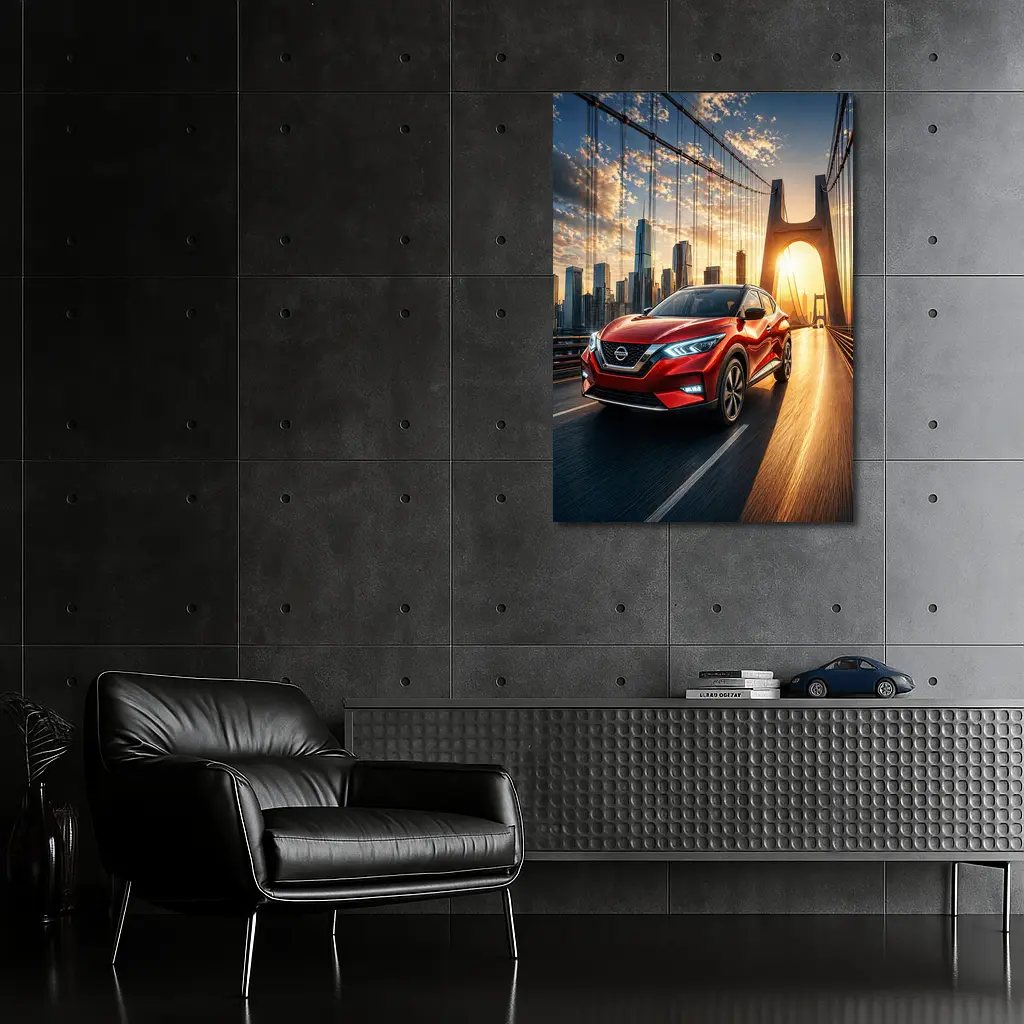 Nissan Kicks Red SUV Bridge City Sunset – Wall Art
