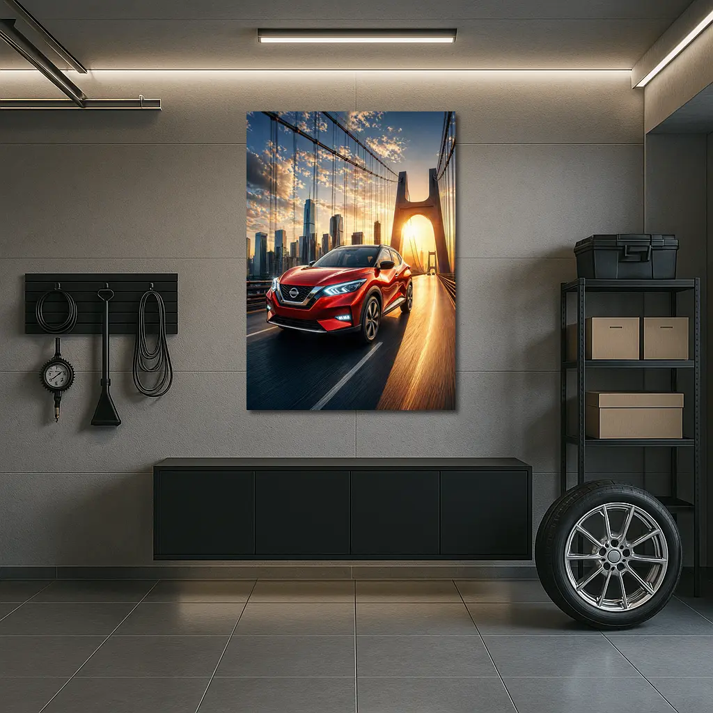 Nissan Kicks Red SUV Bridge City Sunset – Wall Art