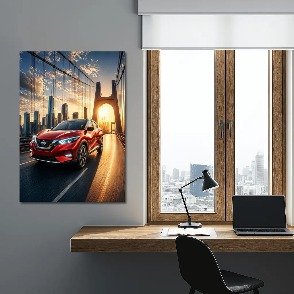 Nissan Kicks Red SUV Bridge City Sunset – Wall Art