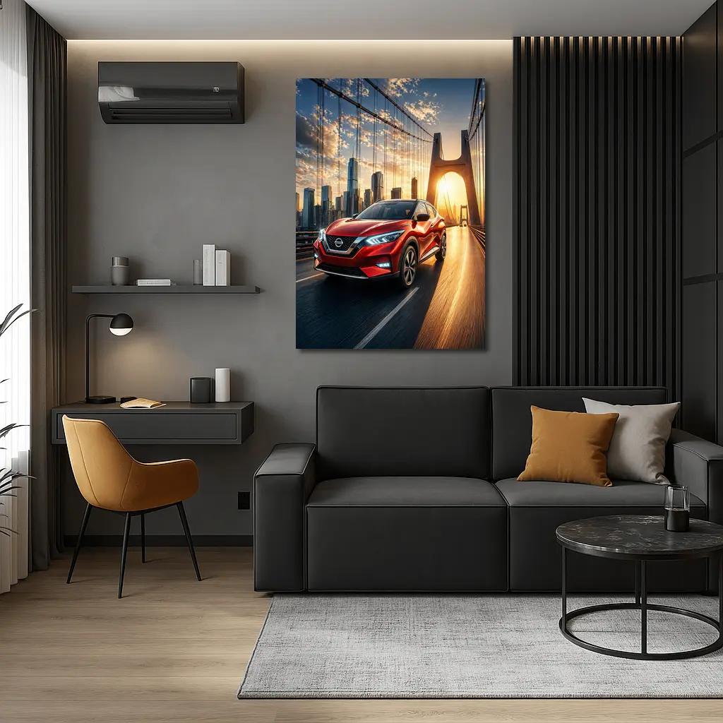 Nissan Kicks Red SUV Bridge City Sunset – Wall Art