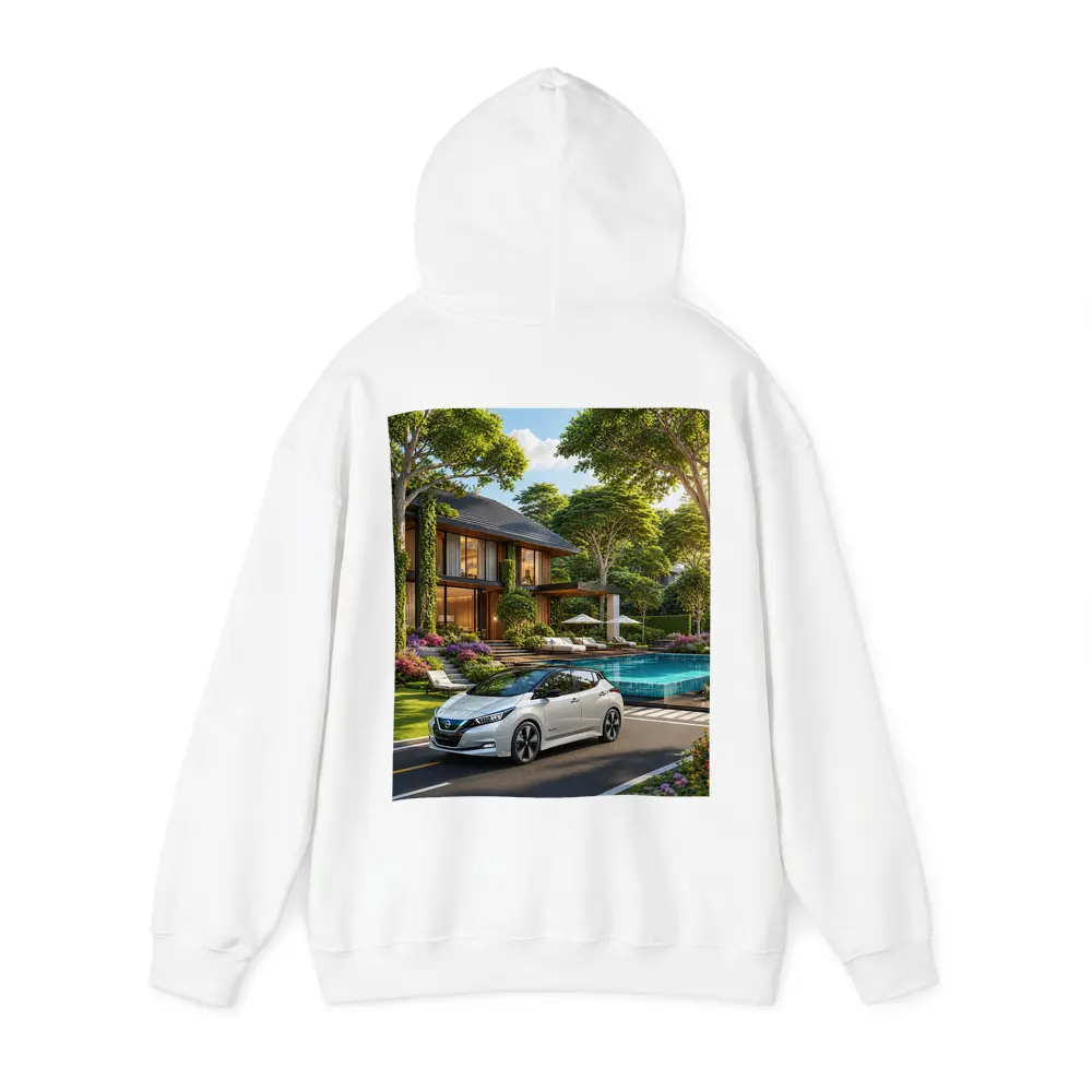 Nissan Leaf White Car Luxury Villa Pool – Hoodies