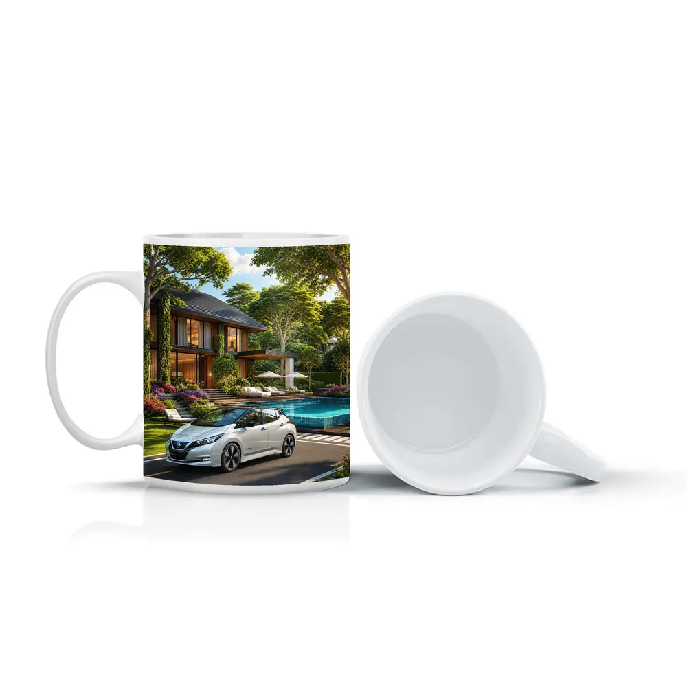 Nissan Leaf White Car Luxury Villa Pool – Mugs