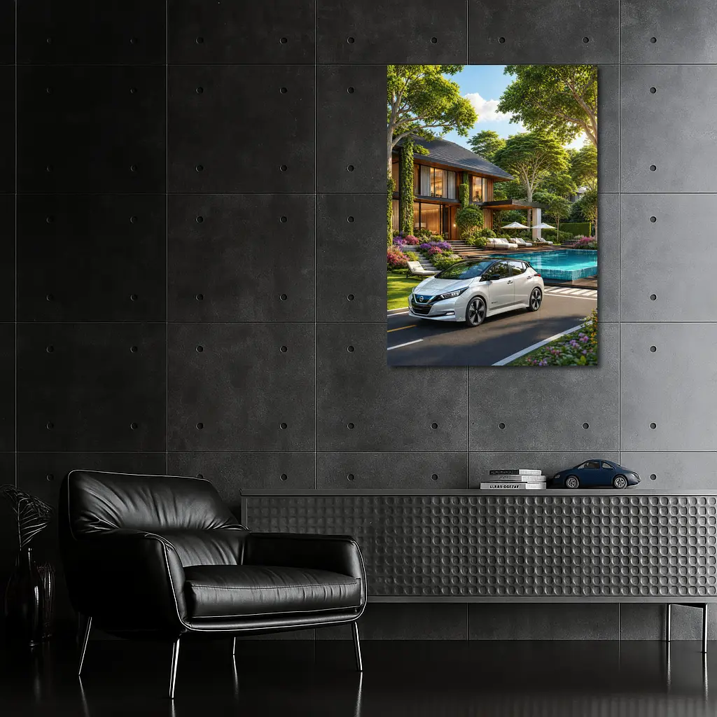 Nissan Leaf White Car Luxury Villa Pool – Wall Art