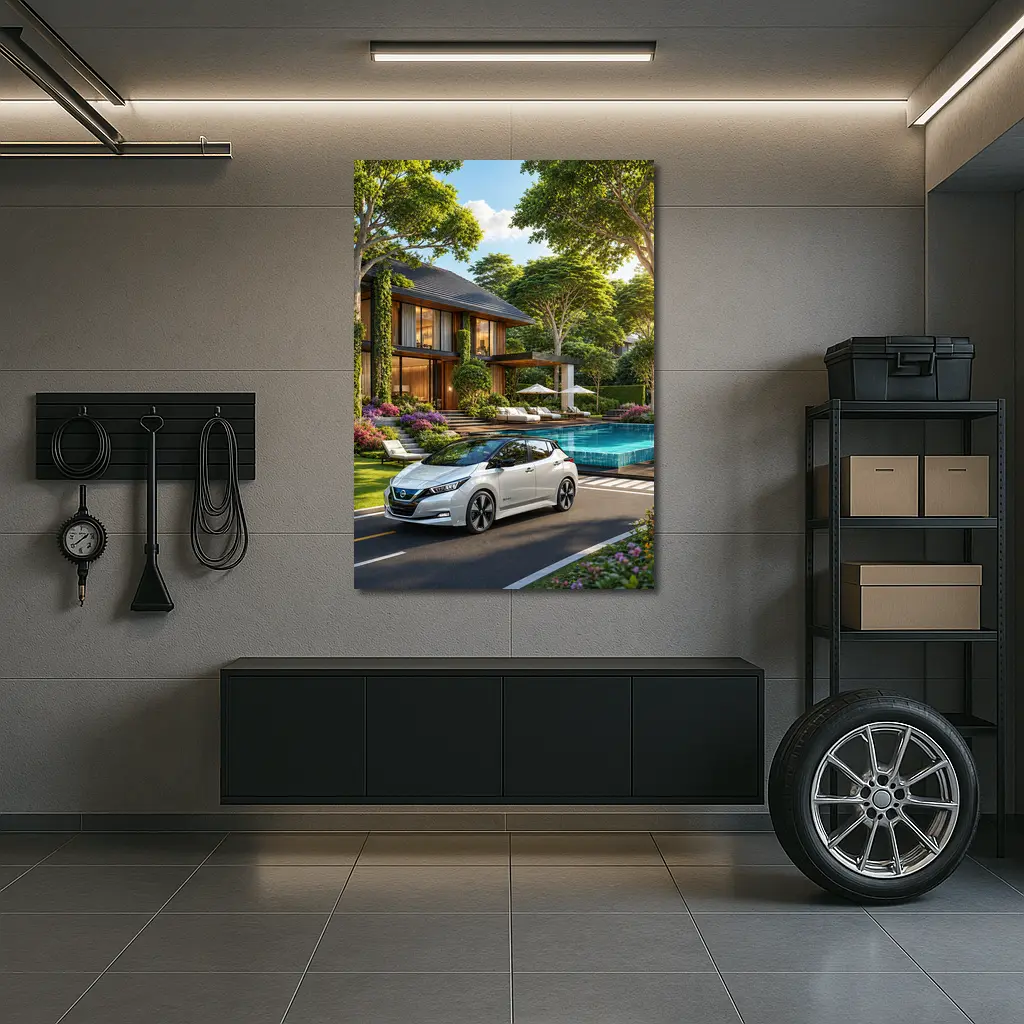 Nissan Leaf White Car Luxury Villa Pool – Wall Art