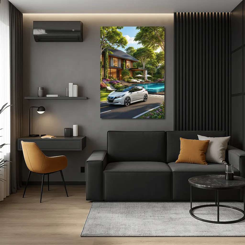 Nissan Leaf White Car Luxury Villa Pool – Wall Art