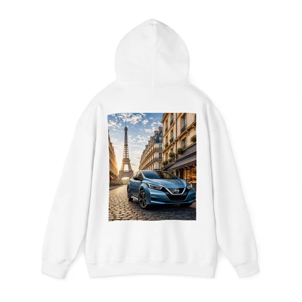 Nissan Leaf Blue Hatchback Paris Streets – Hoodies