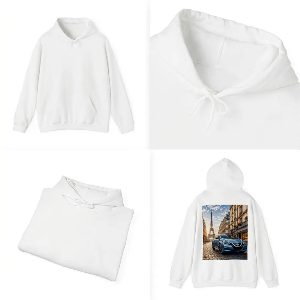 Nissan Leaf Blue Hatchback Paris Streets – Hoodies