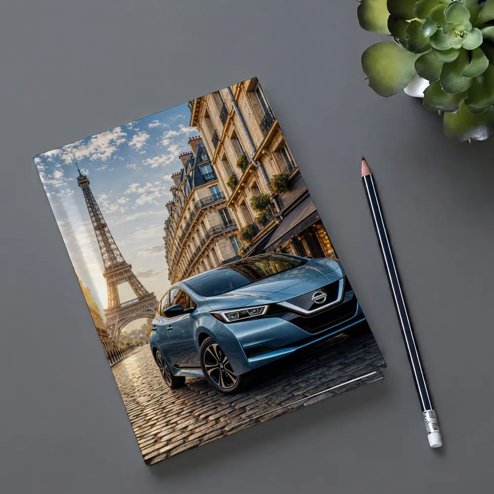 Nissan Leaf Blue Hatchback Paris Streets – Notebooks