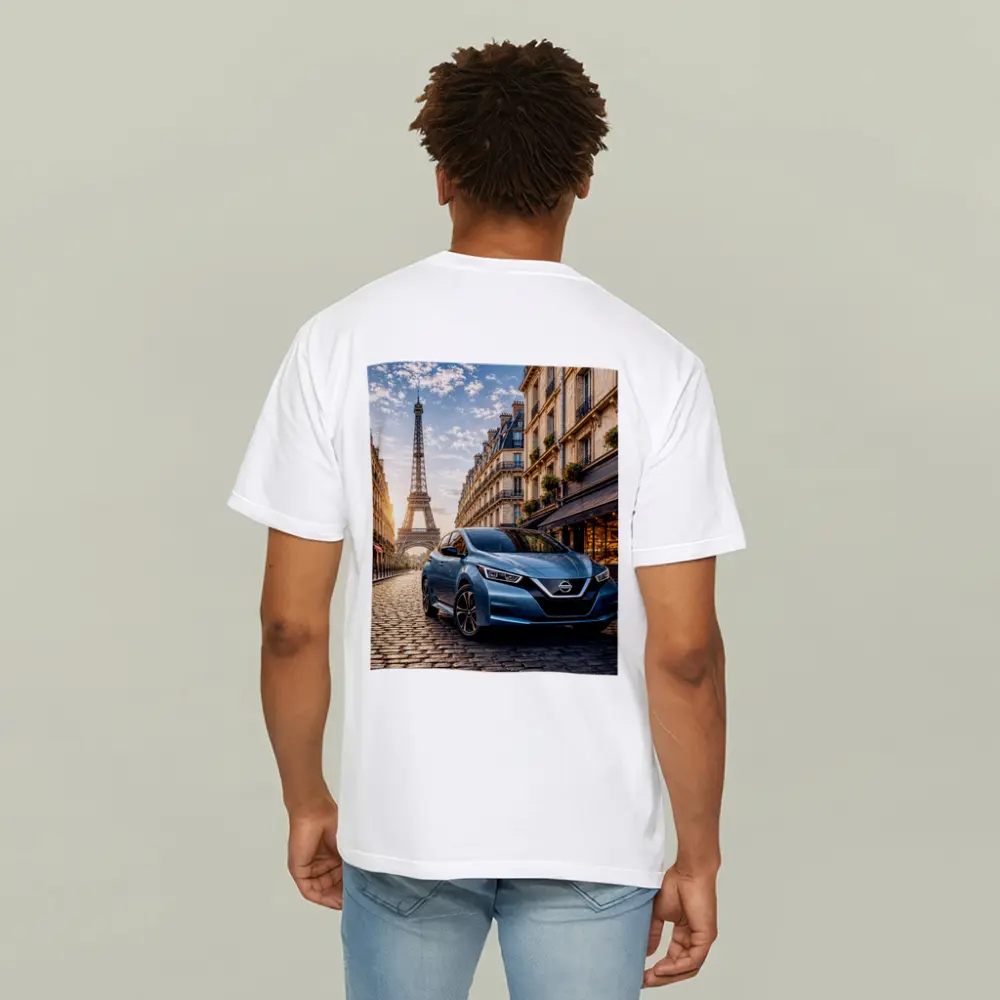 Nissan Leaf Blue Hatchback Paris Streets – T-Shirts