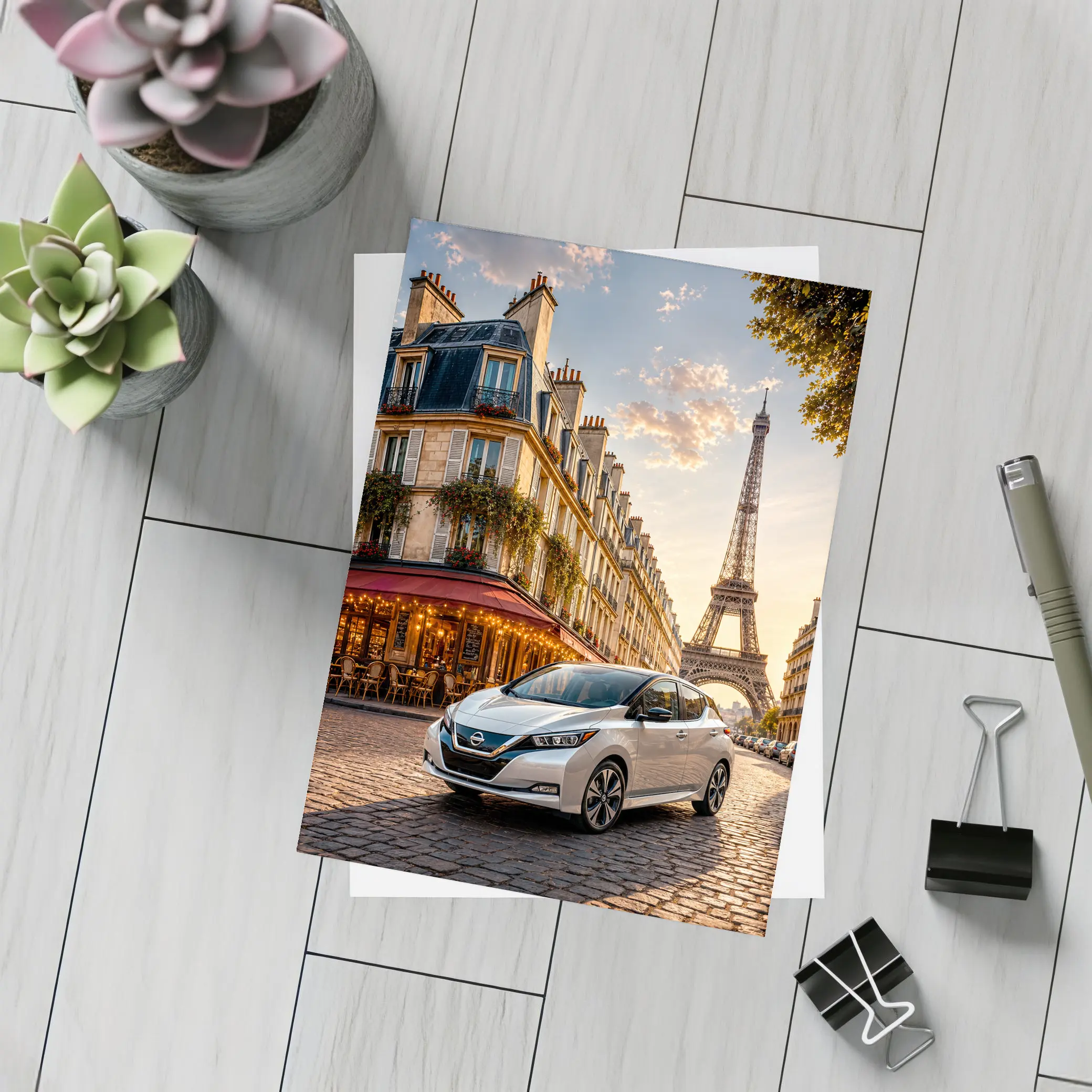 Nissan Leaf Parked Near Eiffel Tower Paris – Postcards