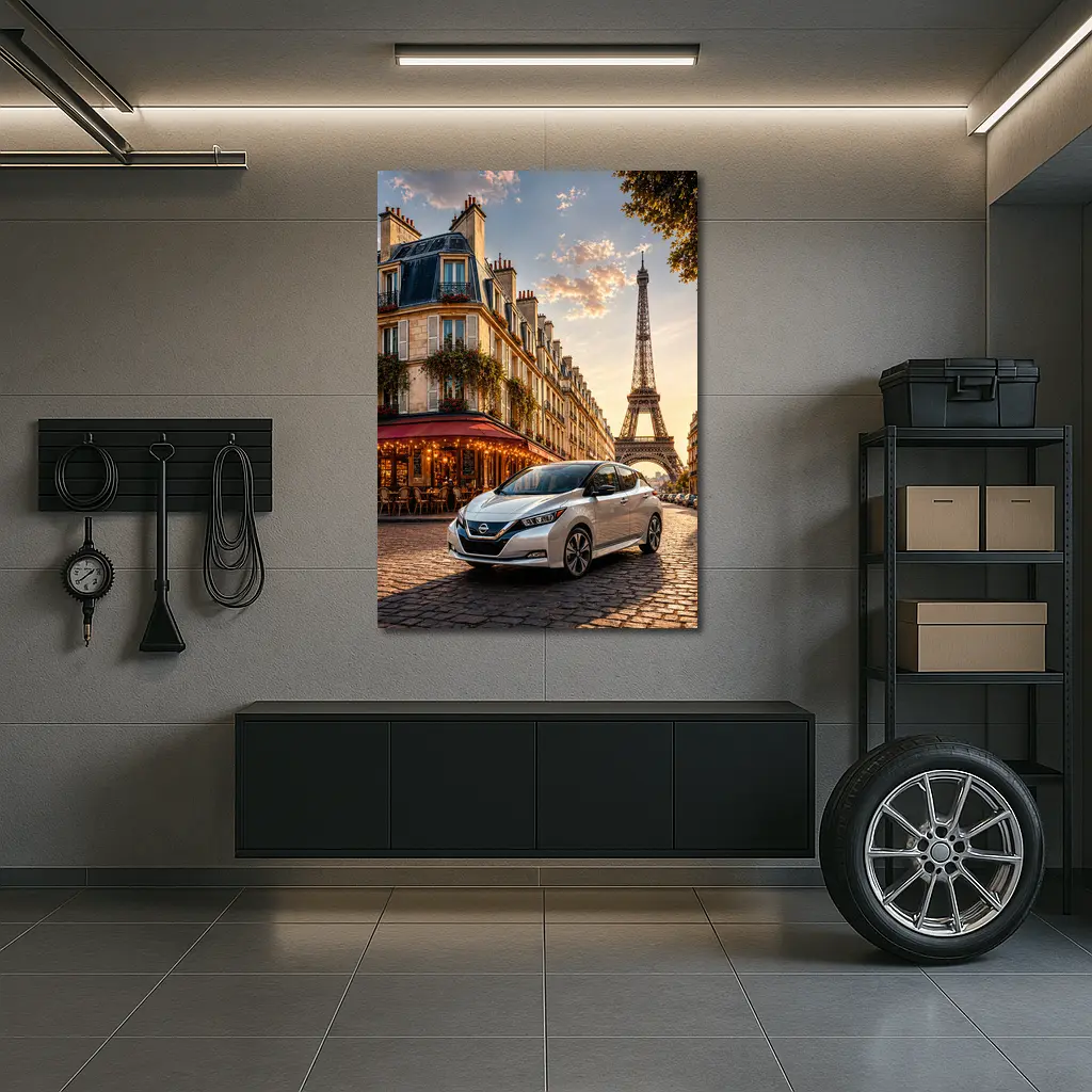 Nissan Leaf Parked Near Eiffel Tower Paris – Wall Art