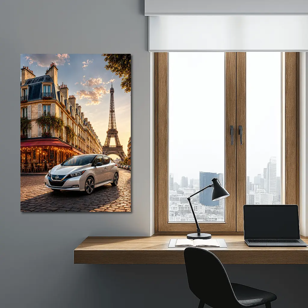 Nissan Leaf Parked Near Eiffel Tower Paris – Wall Art