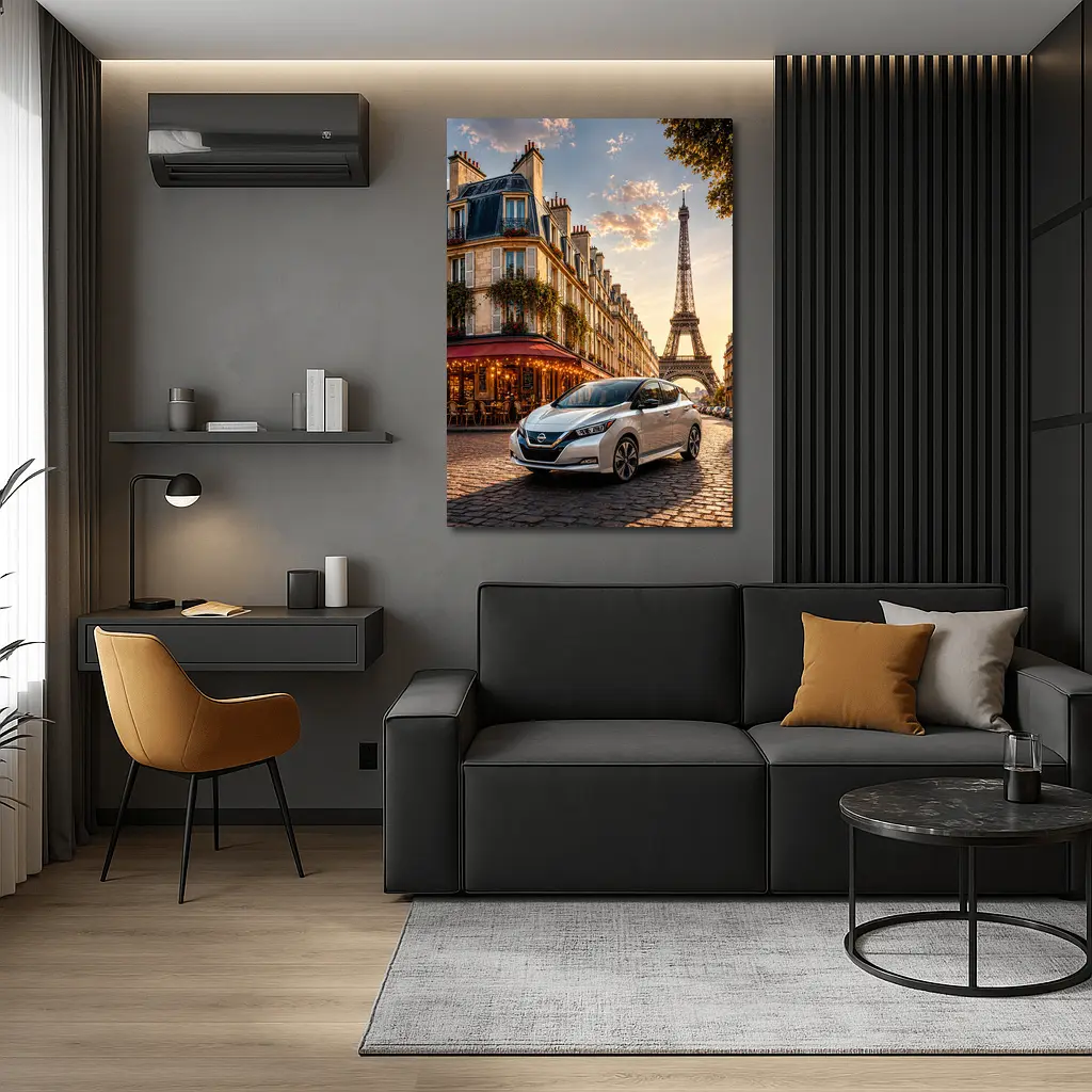 Nissan Leaf Parked Near Eiffel Tower Paris – Wall Art
