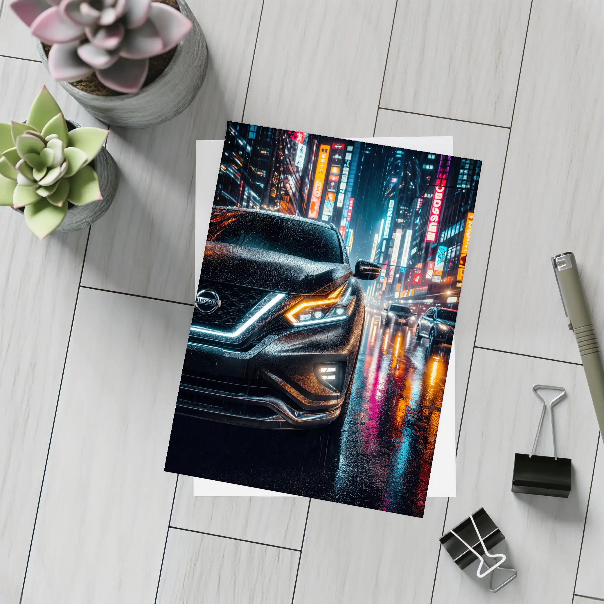 Nissan Murano Rainy Neon City Night – Postcards