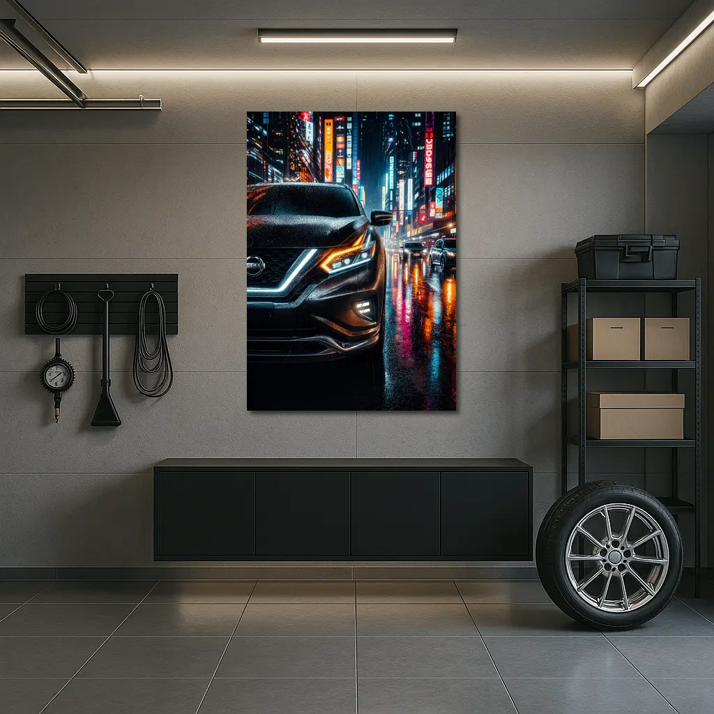 Nissan Murano Rainy Neon City Night – Wall Art