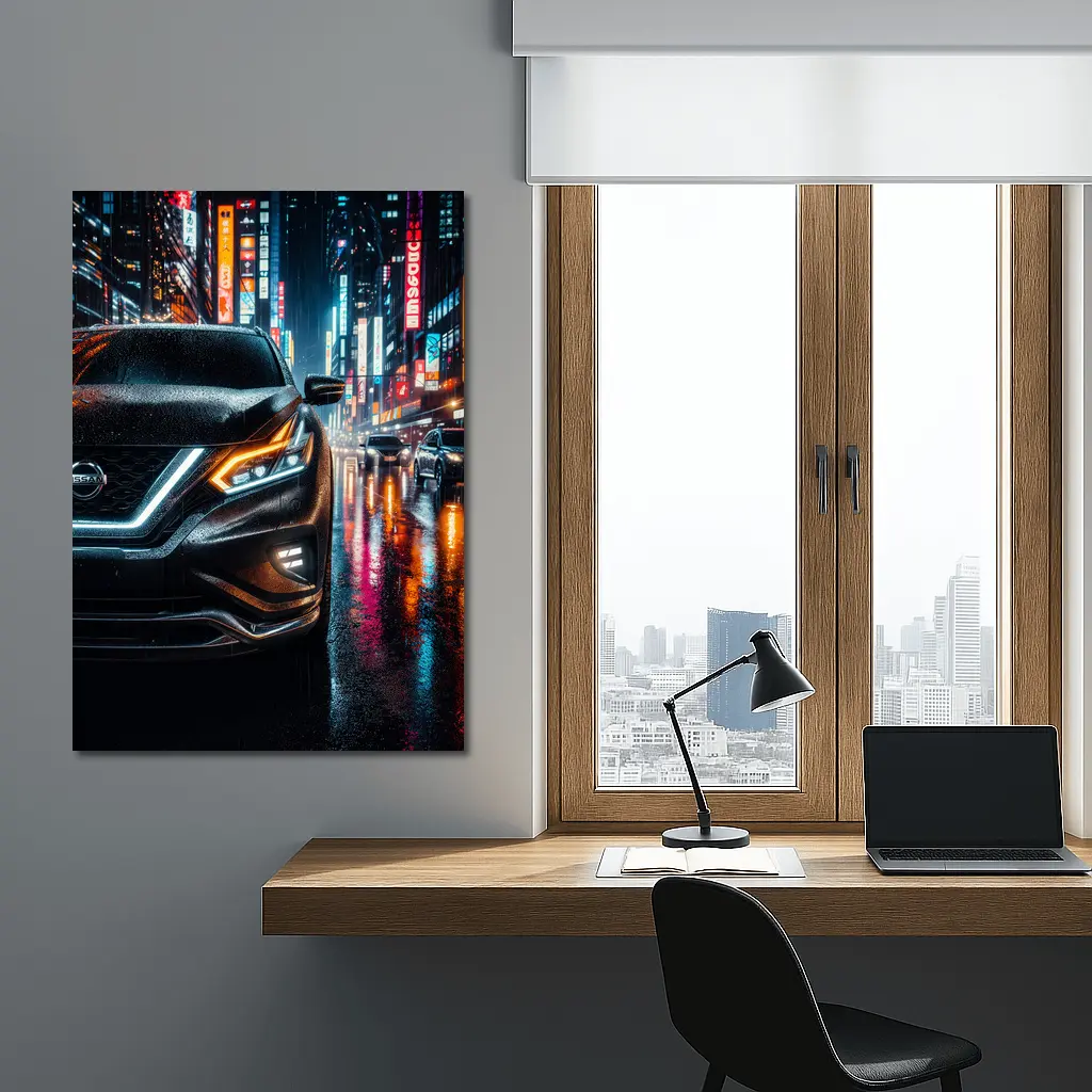 Nissan Murano Rainy Neon City Night – Wall Art