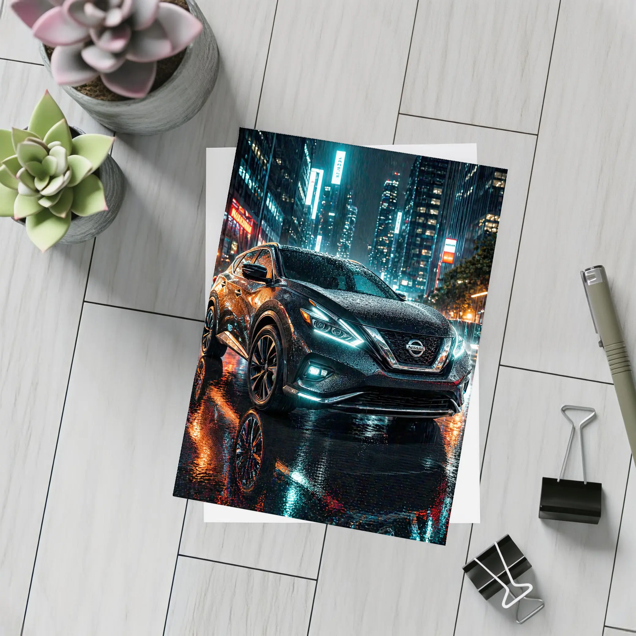 Nissan Murano Black Rainy City Night – Postcards