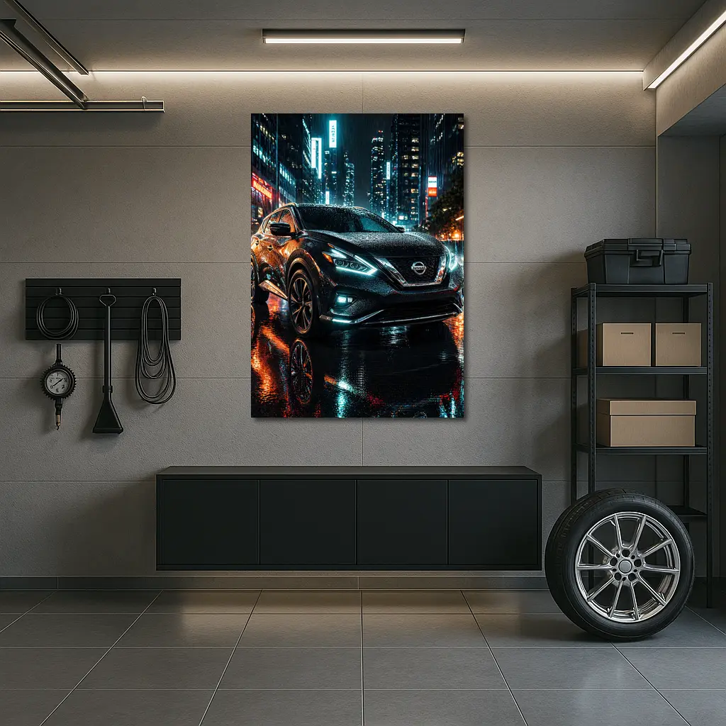 Nissan Murano Black Rainy City Night – Wall Art