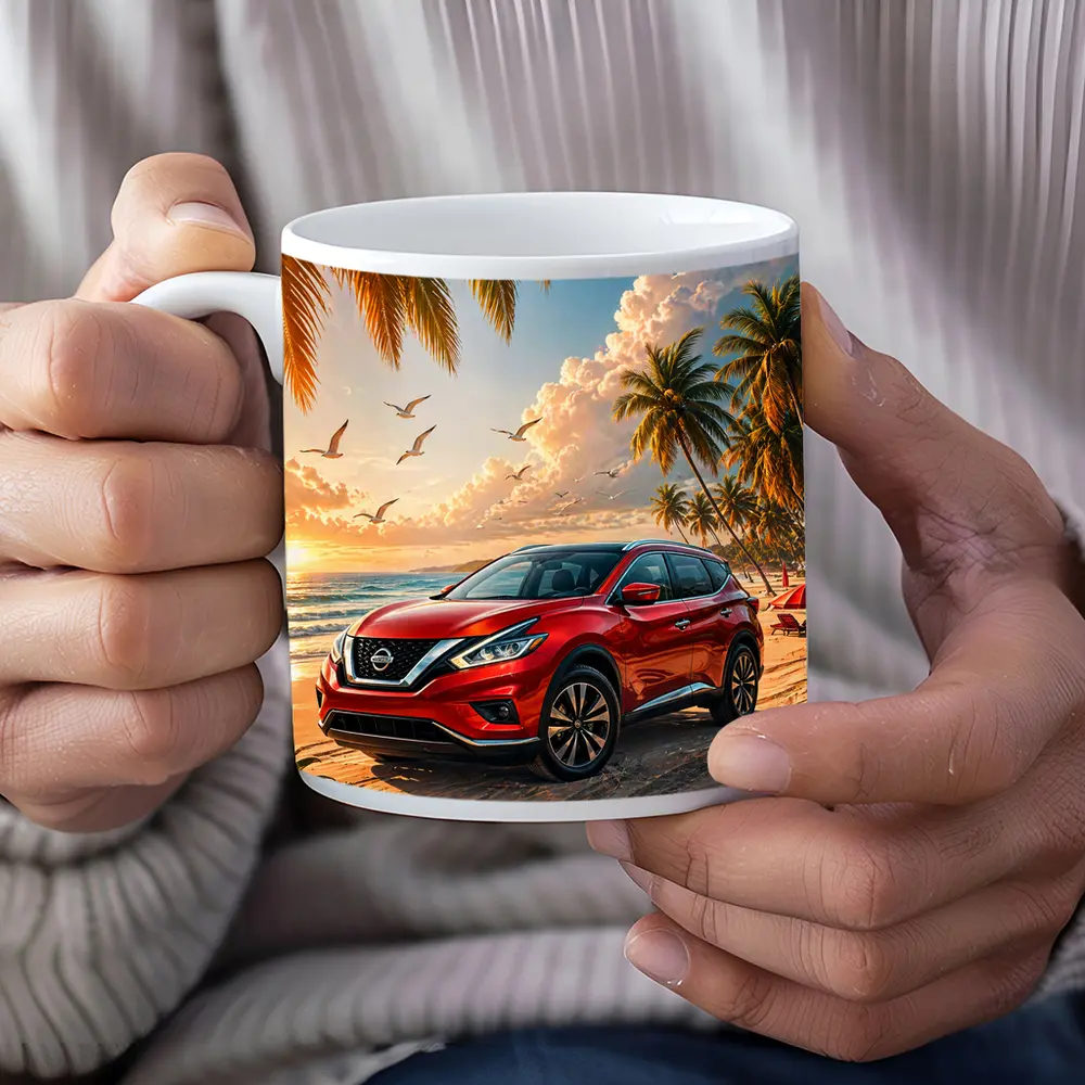Nissan Murano Red SUV Beach Sunset – Mugs