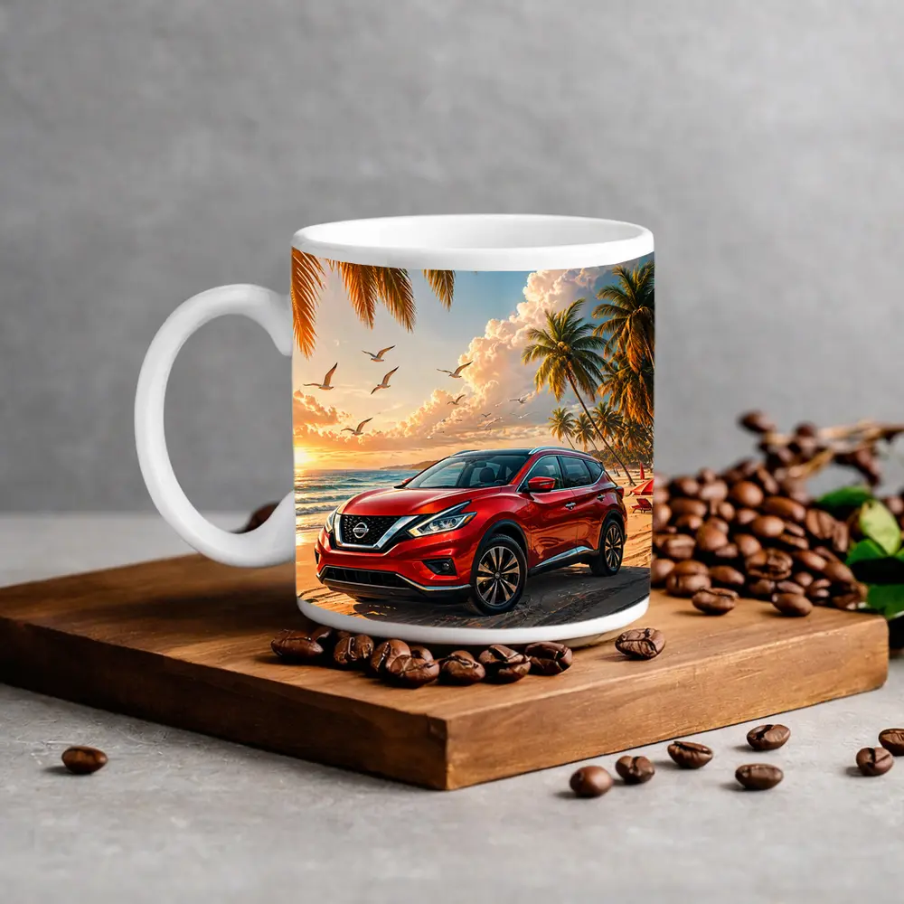 Nissan Murano Red SUV Beach Sunset – Mugs