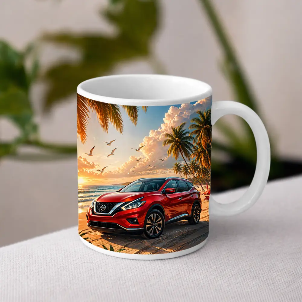 Nissan Murano Red SUV Beach Sunset – Mugs