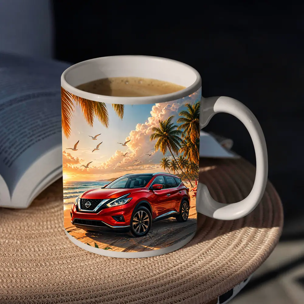 Nissan Murano Red SUV Beach Sunset – Mugs