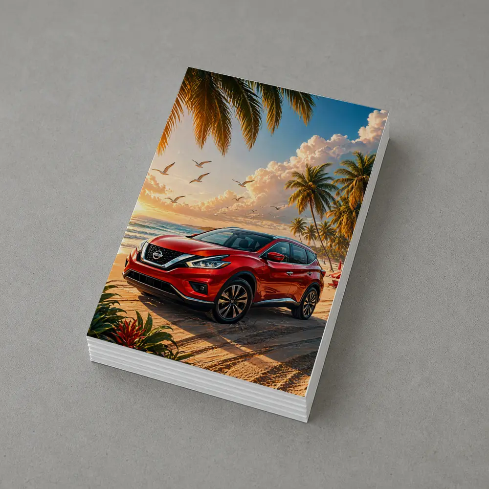 Nissan Murano Red SUV Beach Sunset – Postcards