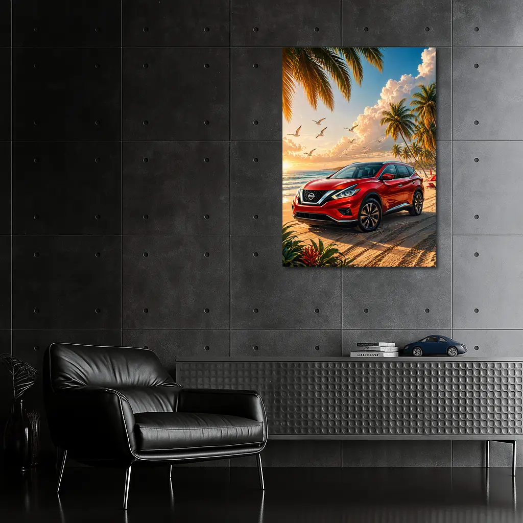 Nissan Murano Red SUV Beach Sunset – Wall Art