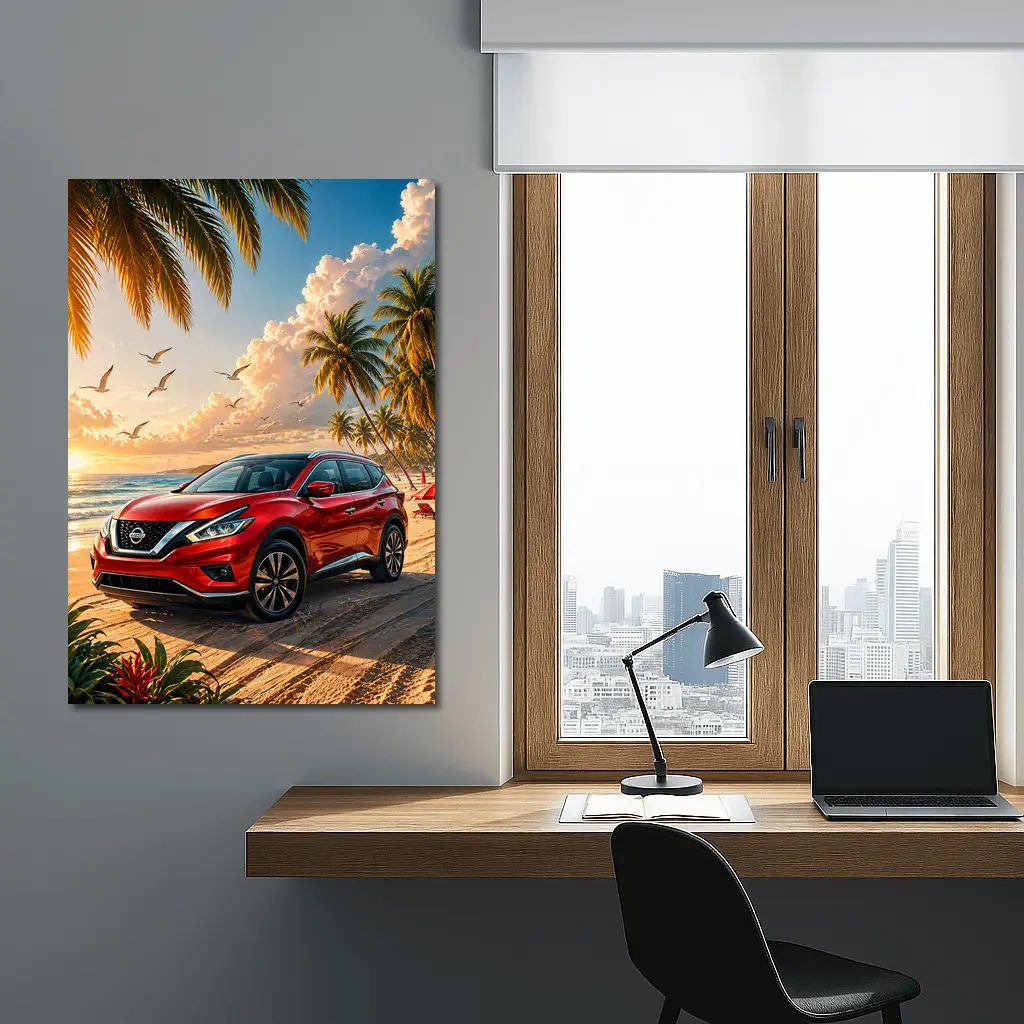 Nissan Murano Red SUV Beach Sunset – Wall Art