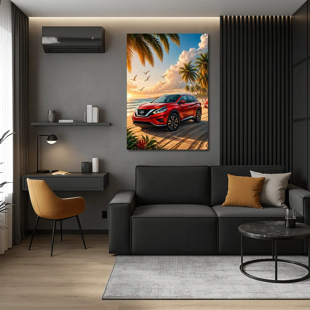 Nissan Murano Red SUV Beach Sunset – Wall Art