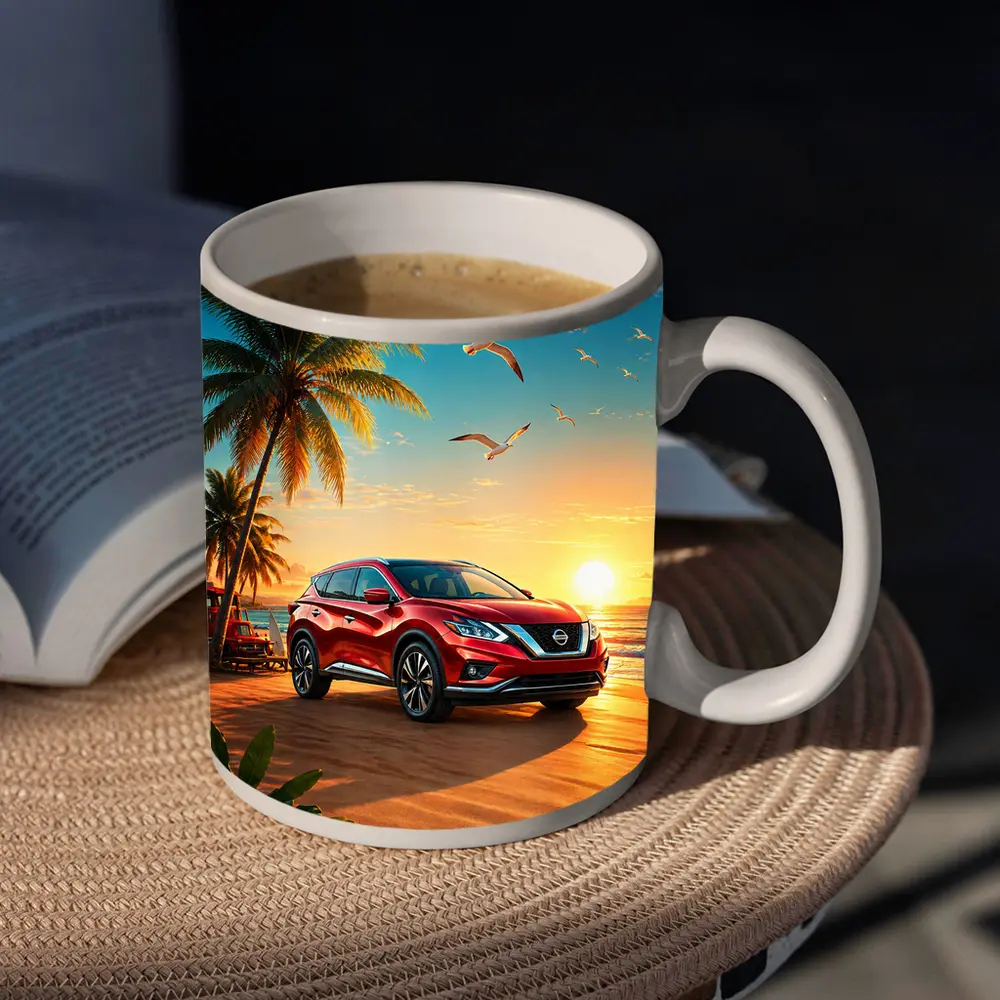 Nissan Murano Red SUV Tropical Beach Sunset – Mugs
