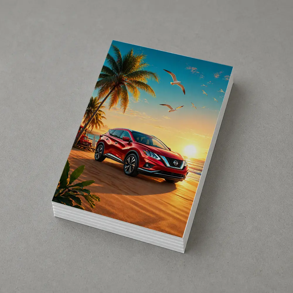 Nissan Murano Red SUV Tropical Beach Sunset – Postcards