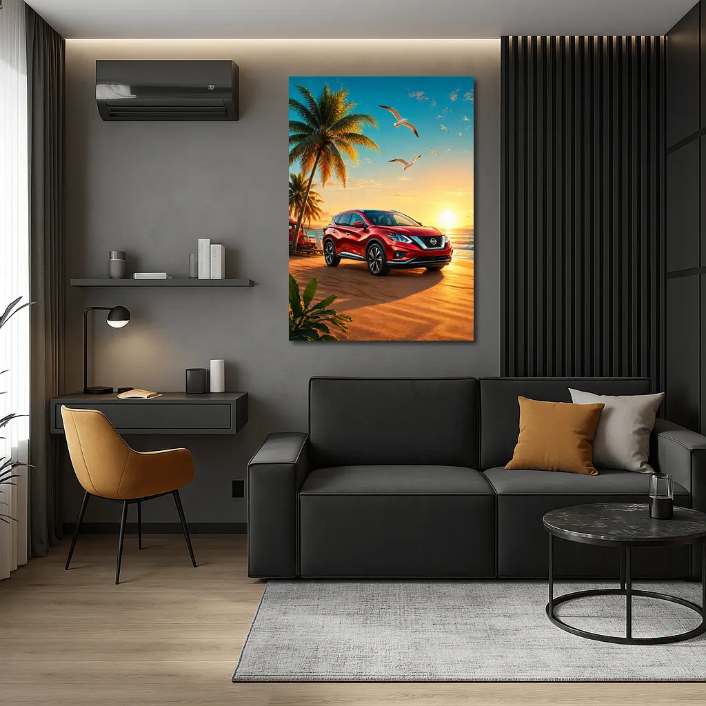 Nissan Murano Red SUV Tropical Beach Sunset – Wall Art