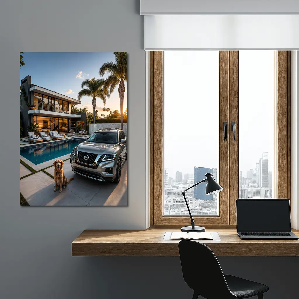 Nissan Pathfinder SUV Luxury Home Golden Retriever – Wall Art