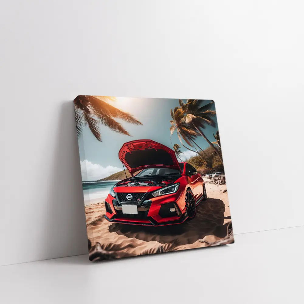 Nissan Sentra Red Sports Car Beach Setting – Wall Art