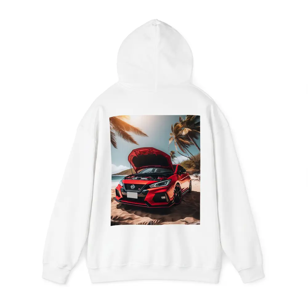 Nissan Sentra Red Sports Car Beach Setting – Hoodies