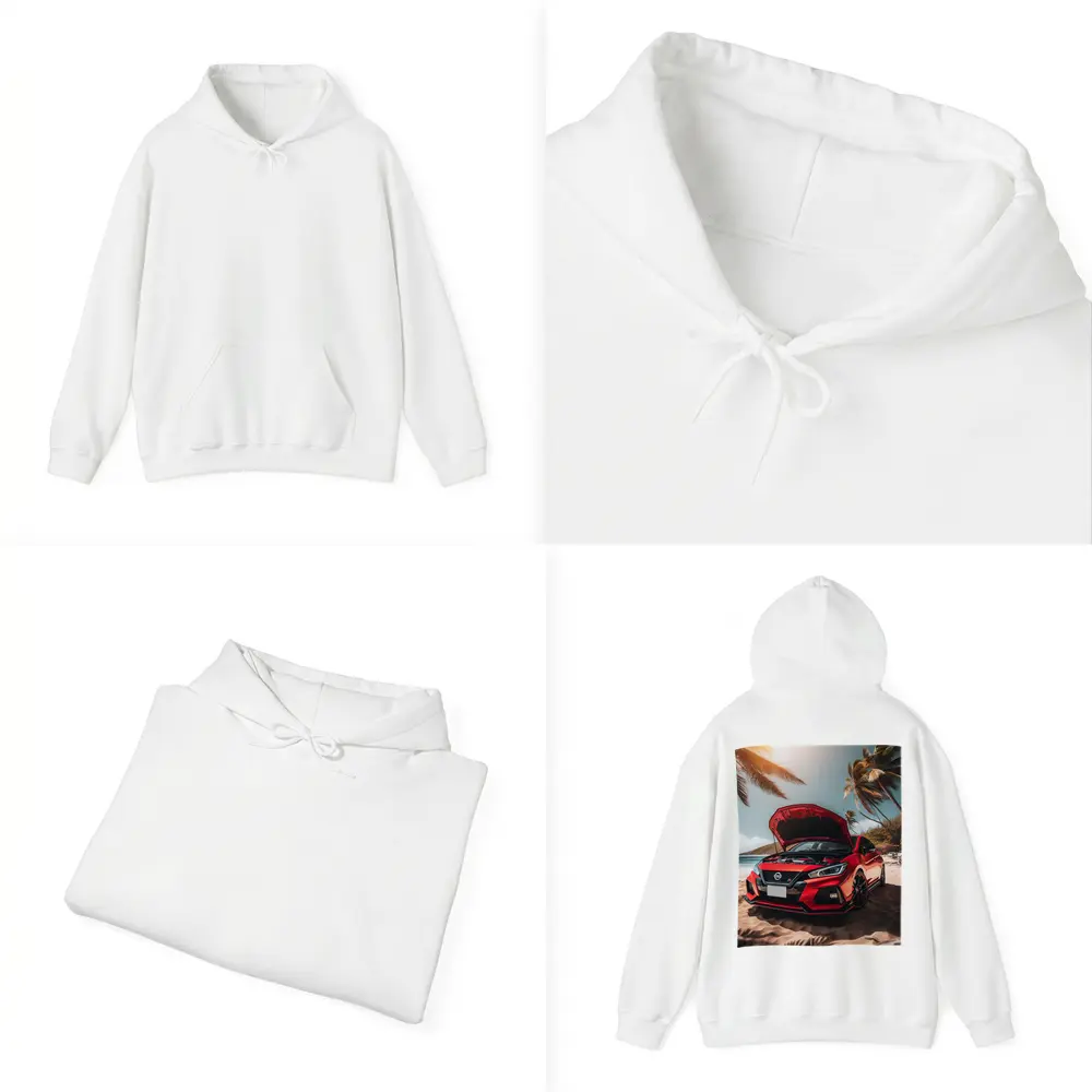 Nissan Sentra Red Sports Car Beach Setting – Hoodies