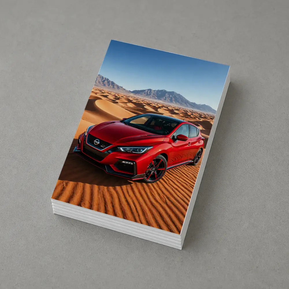 Nissan Sentra Red Hatchback Desert Dunes – Postcards