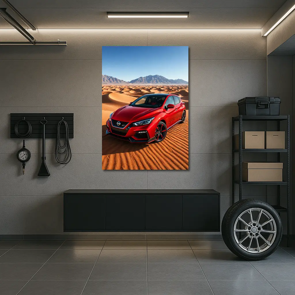 Nissan Sentra Red Hatchback Desert Dunes – Wall Art