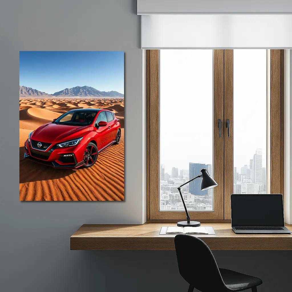 Nissan Sentra Red Hatchback Desert Dunes – Wall Art