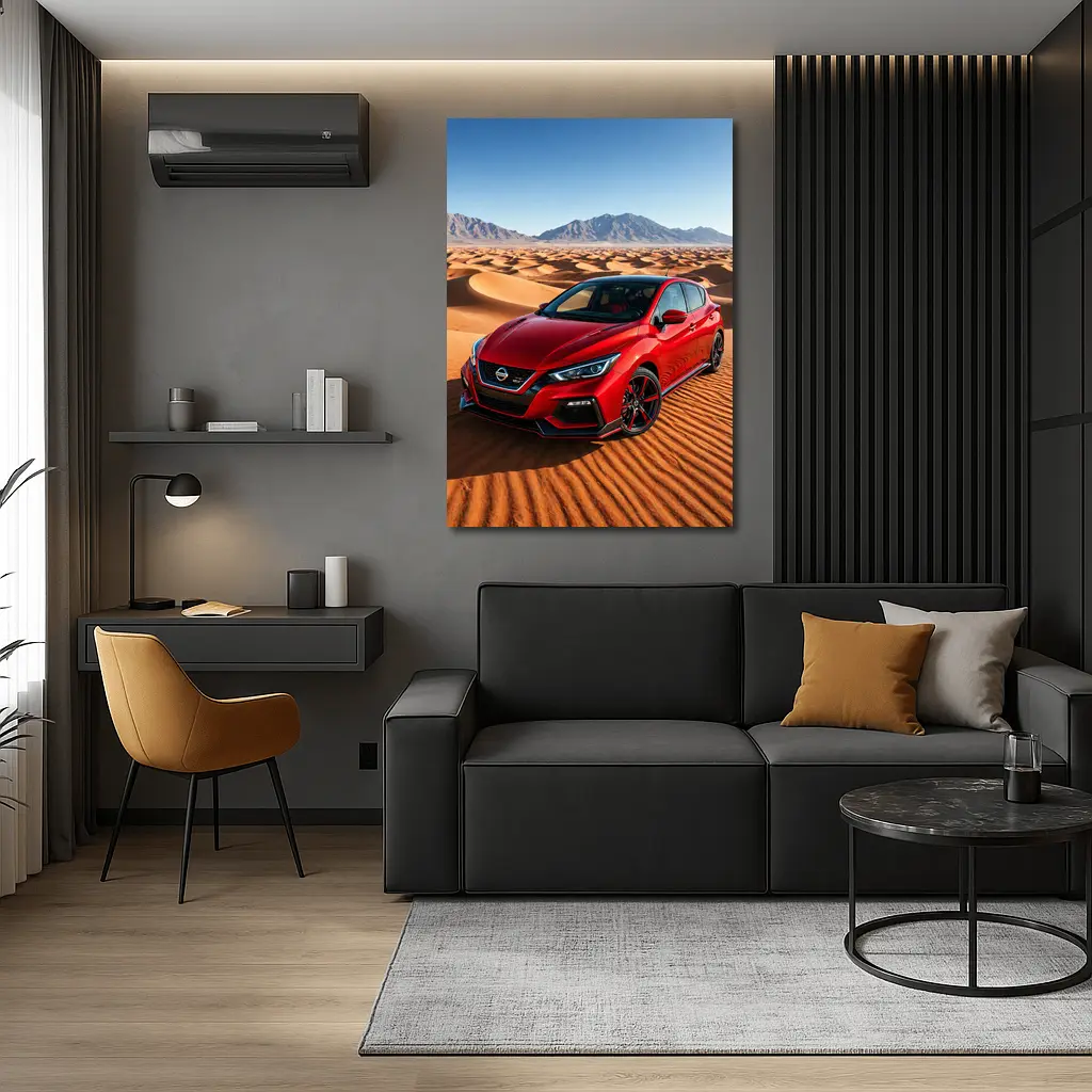 Nissan Sentra Red Hatchback Desert Dunes – Wall Art