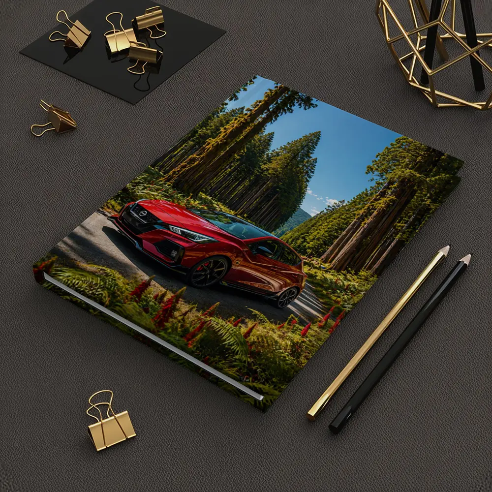 Nissan Pulsar Red Hatchback Forest Road – Notebooks