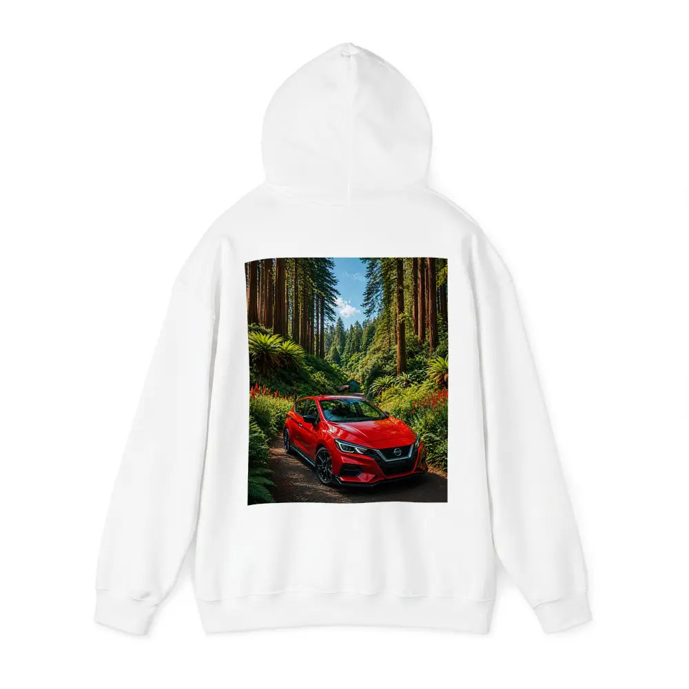 Nissan Versa Red Car Forest Setting – Hoodies